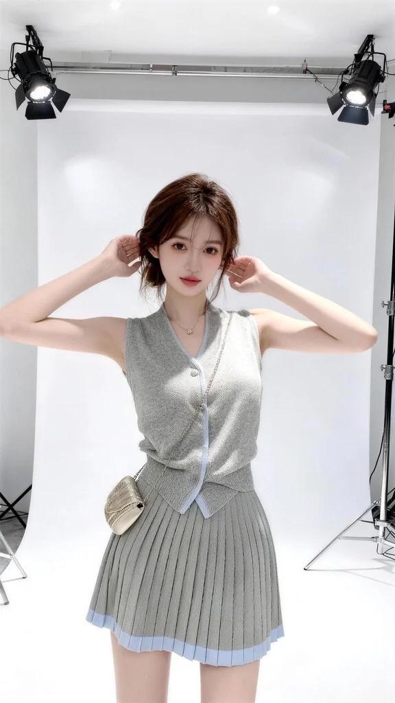 小香风套装美女车模女生拍照姿势大长腿每日分享