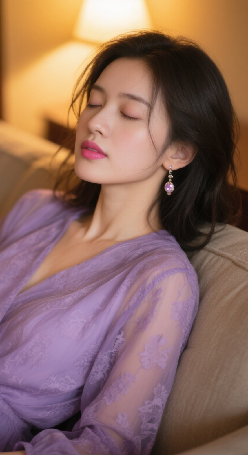 美眉紫韵闭目含笑风情万种
