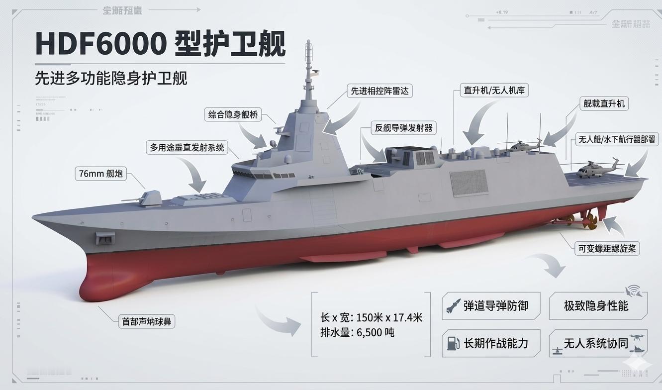 军事ai新视野中外舰闻韩国🇰🇷现代重工最新推出的HDF6000导弹护卫舰