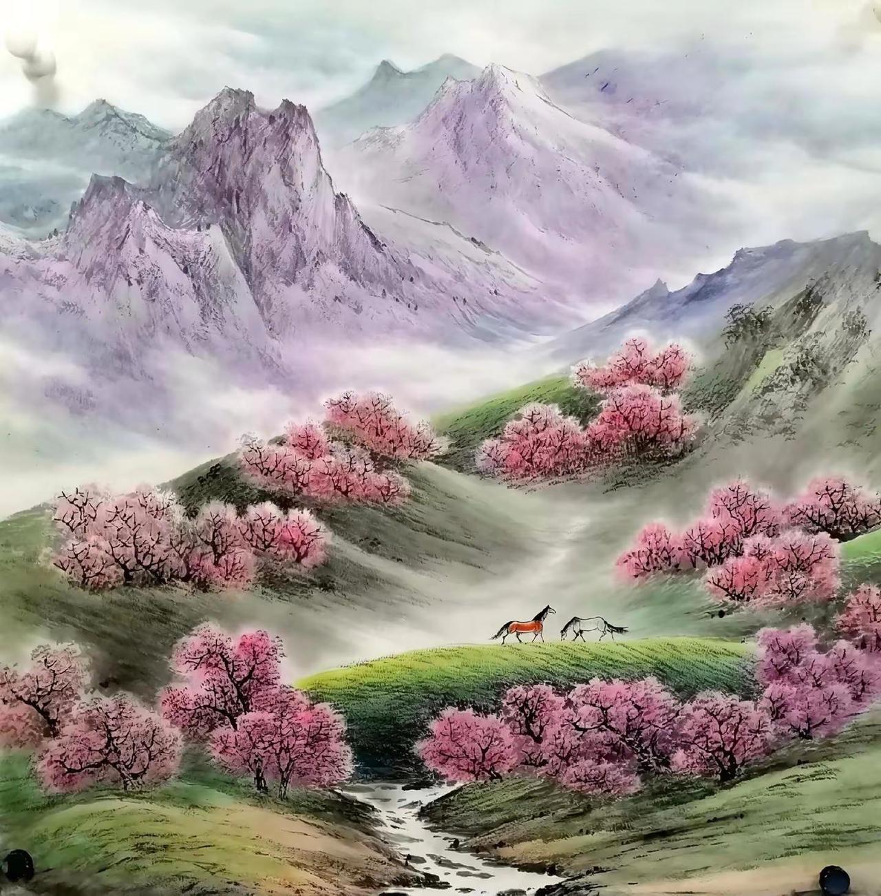 天山春韵。写意山水意境山水画国画专业山水画境创作者中心