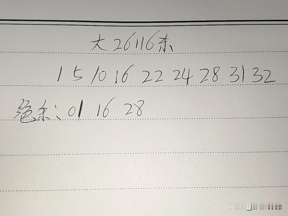 大乐透26116期排码01、05、10、16、22、24、28、31、32绝