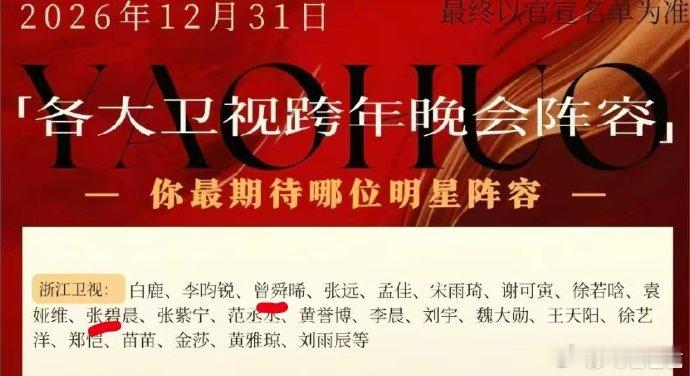 浙江卫视跨年晚会想知道央视跨年晚会都有谁