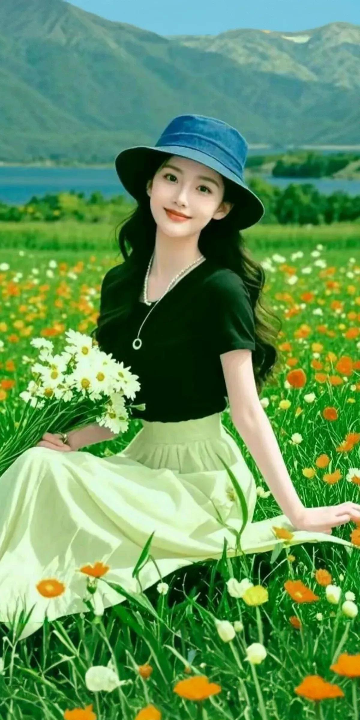 百花丛中一小丫，颜面酷似芙蓉花。素蕊盈怀情脉脉，翩然恍若画中葩。