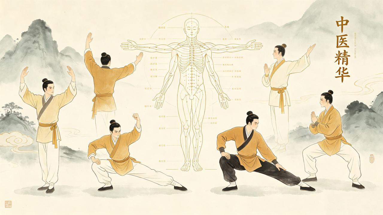 中医养生精髓，牢记这几点：1. 左右转体，可疏通肝经气血。2. 双臂上