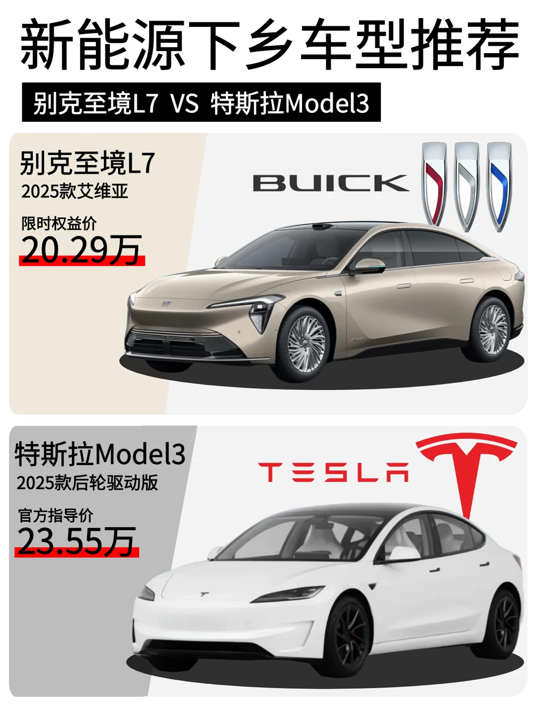 新能源车下乡名单已出！Model3至境L7怎么选