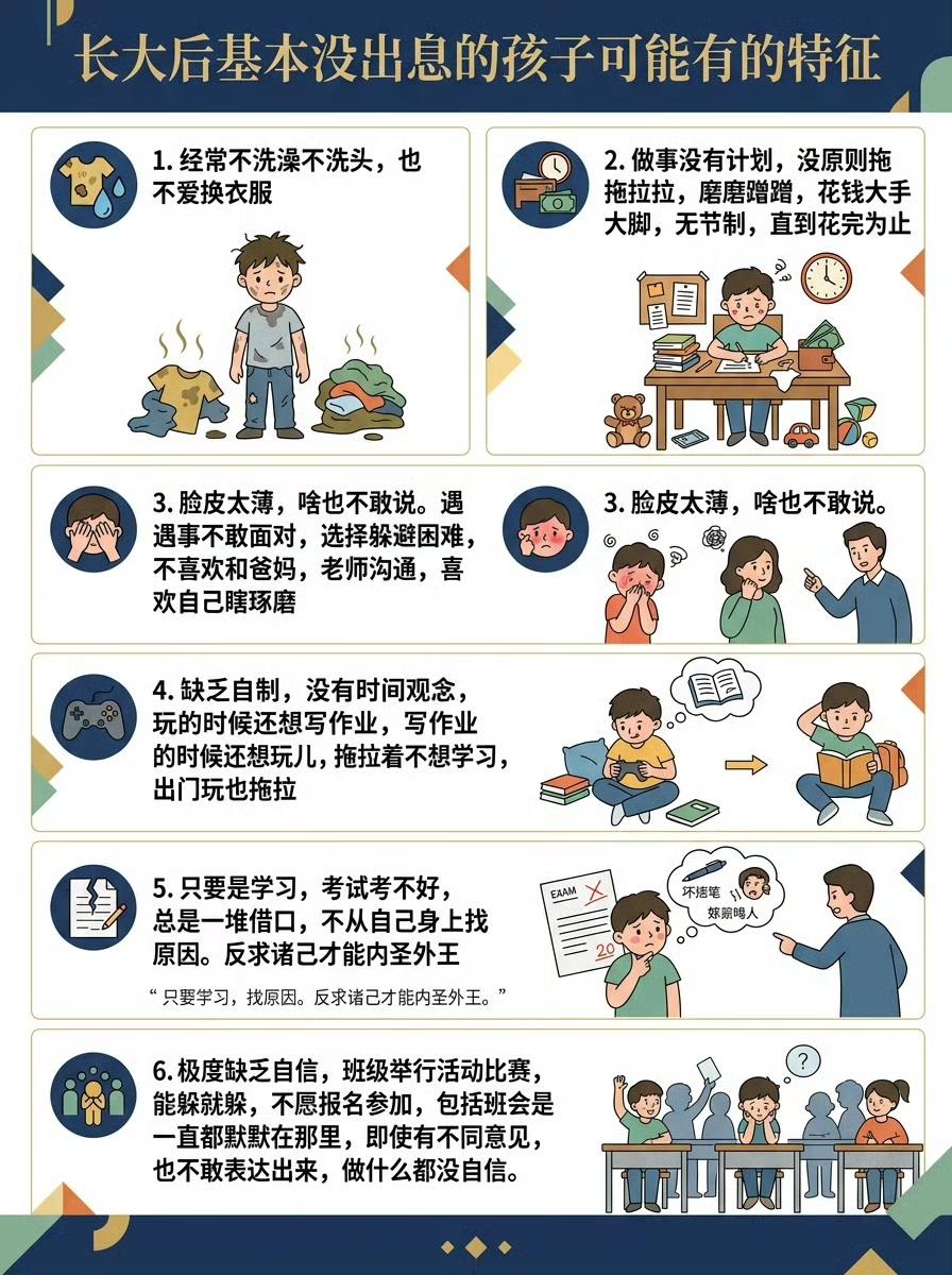 长大后基本没出息的孩子会有的特征​​​。