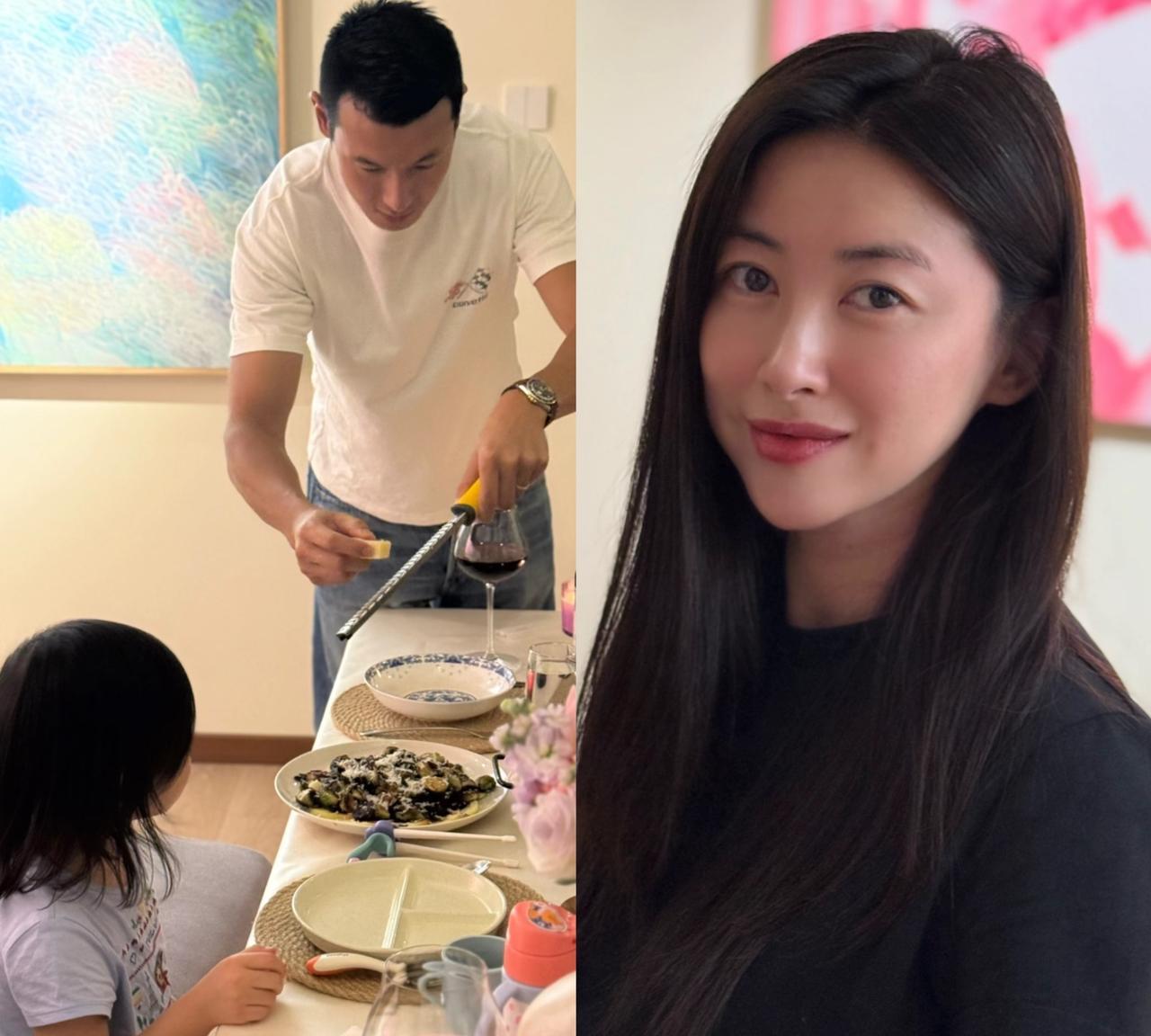 朱珠晒温馨家庭照，女儿王宝珠好乖。朱珠在家时，晒出家人和自己的照片，丈夫正在为