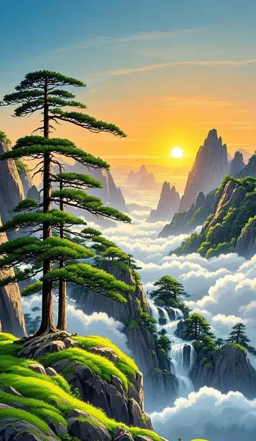 上联：半川秋色，几叶残枫浮碧水；下联：满山晴翠，千枝松臂揽白云。