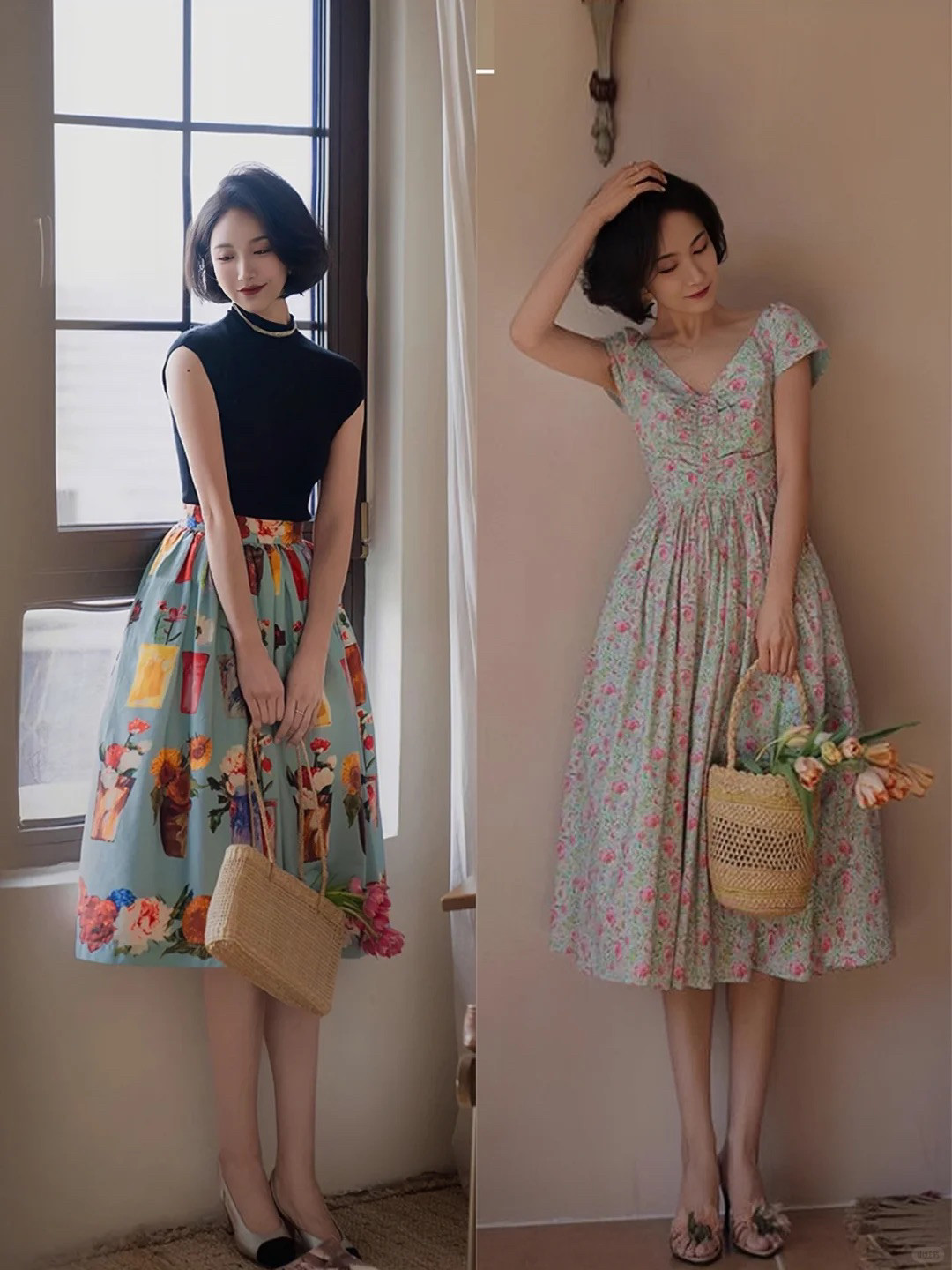 超温柔夏季穿搭灵感！碎花裙穿搭超美，女人味十足。夏季比较推荐颜色鲜艳的碎花裙，红色、粉色或是淡黄色，