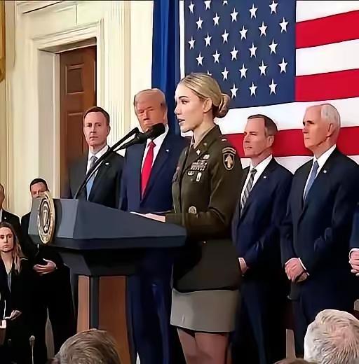 特朗普又因“眼神”惹争议！这次是在一场公开活动上，一名女军官正在台上发言，身为总