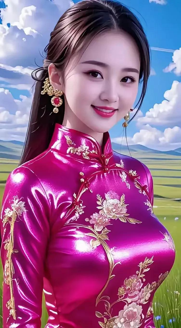 惊艳的粉色旗袍，花海中的古典美人