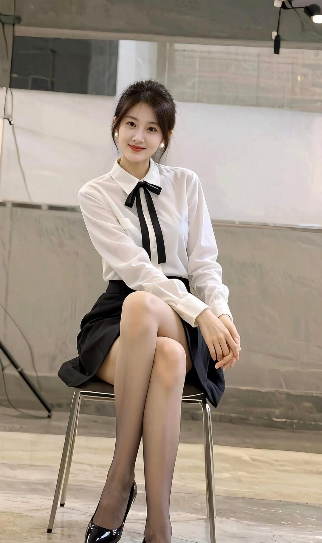 优雅黑裙与白衬衫的完美搭配，尽显职场女性魅力！