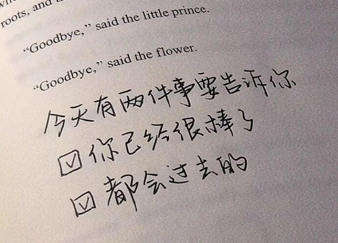今天有两件事告诉你。1、你已经很棒了。2、都会过去的。​​​
