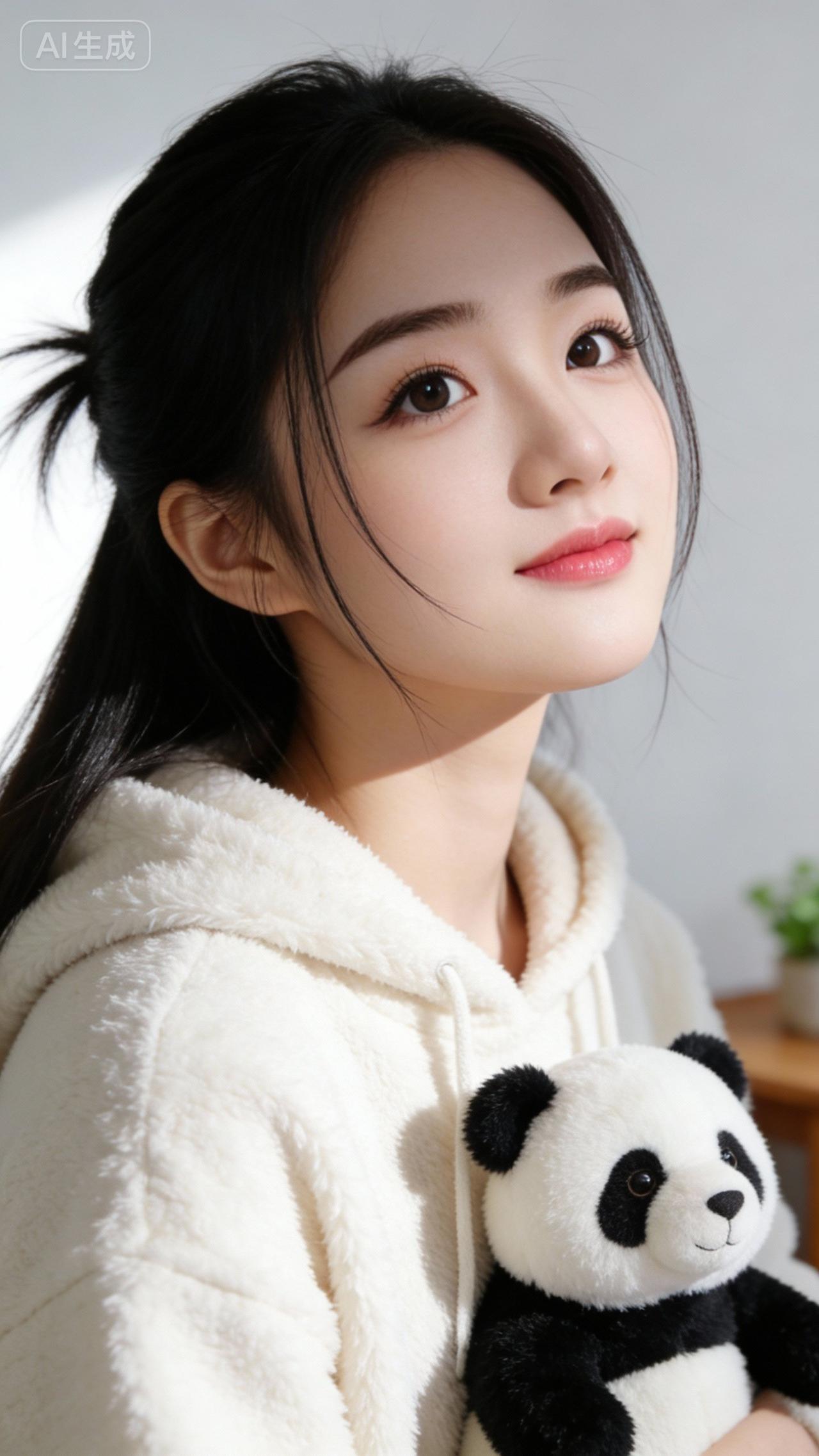 一位年轻的东亚少女，五官精致清丽，柳叶眉搭配灵动的杏眼，眼尾微微上挑，卧蚕明显，