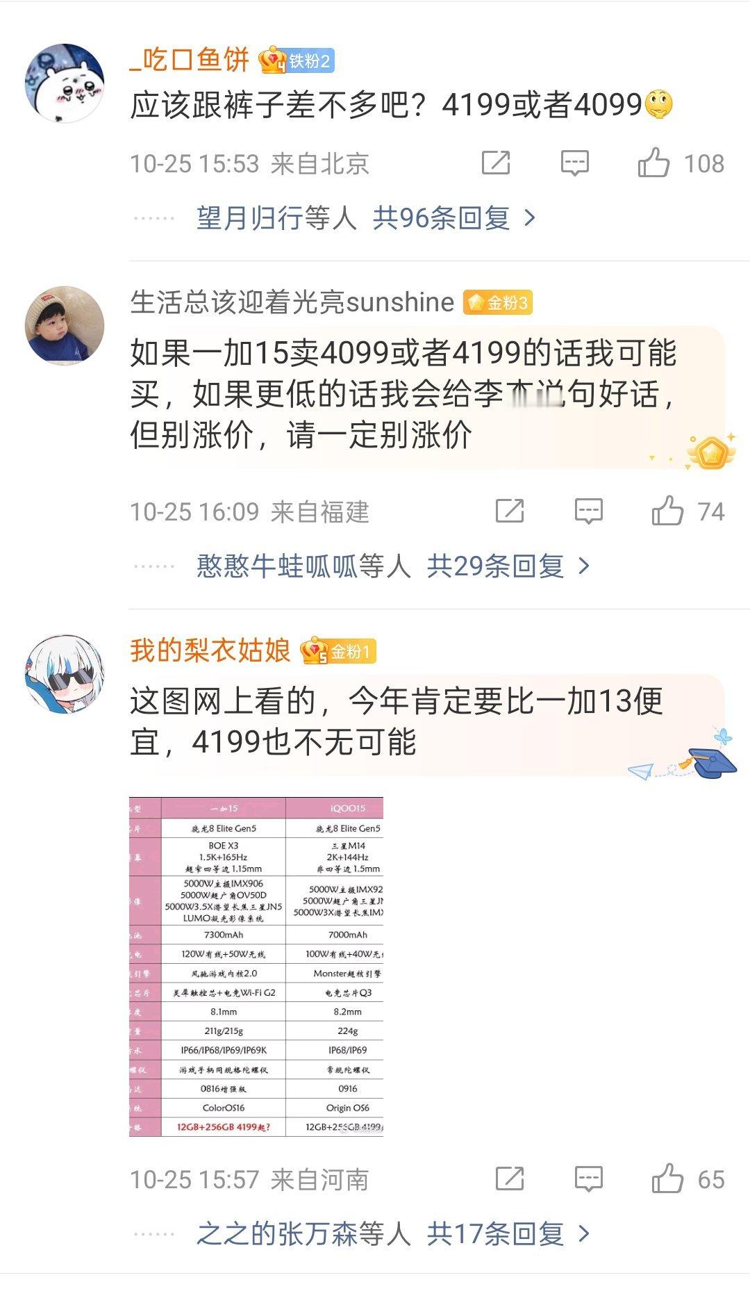 一加15现在“传”的价格是4199，大家觉得能接受吗[思考]​​​