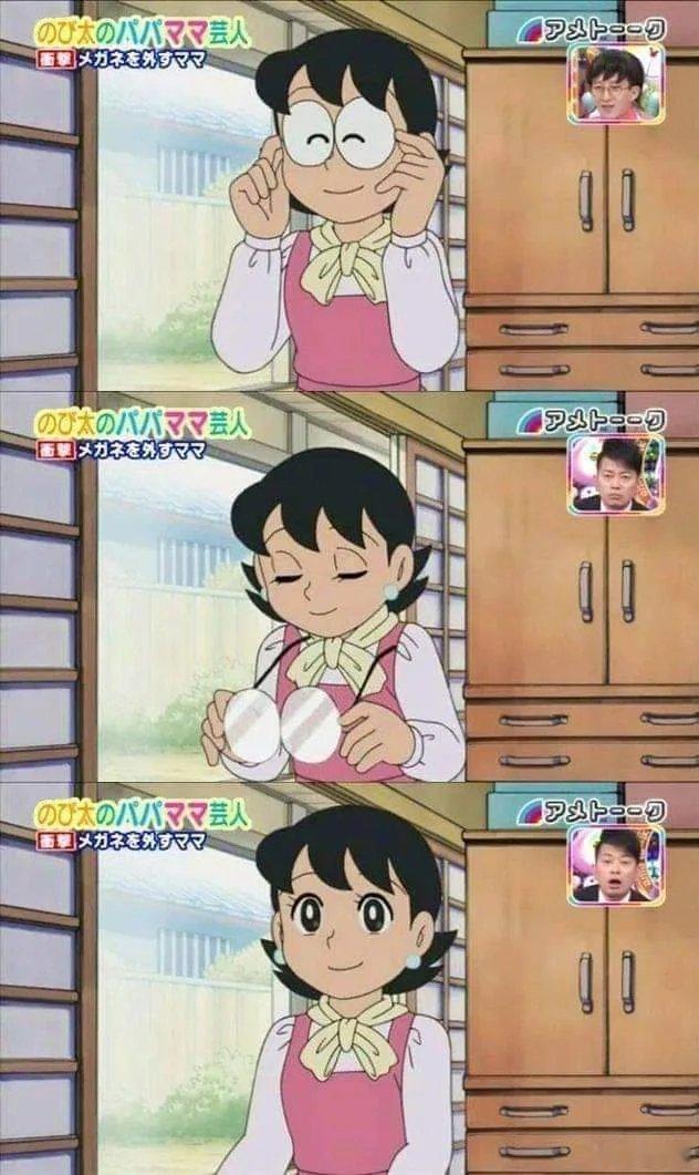 动漫史上最重大的揭秘大雄妈妈摘下眼镜的样子图1而