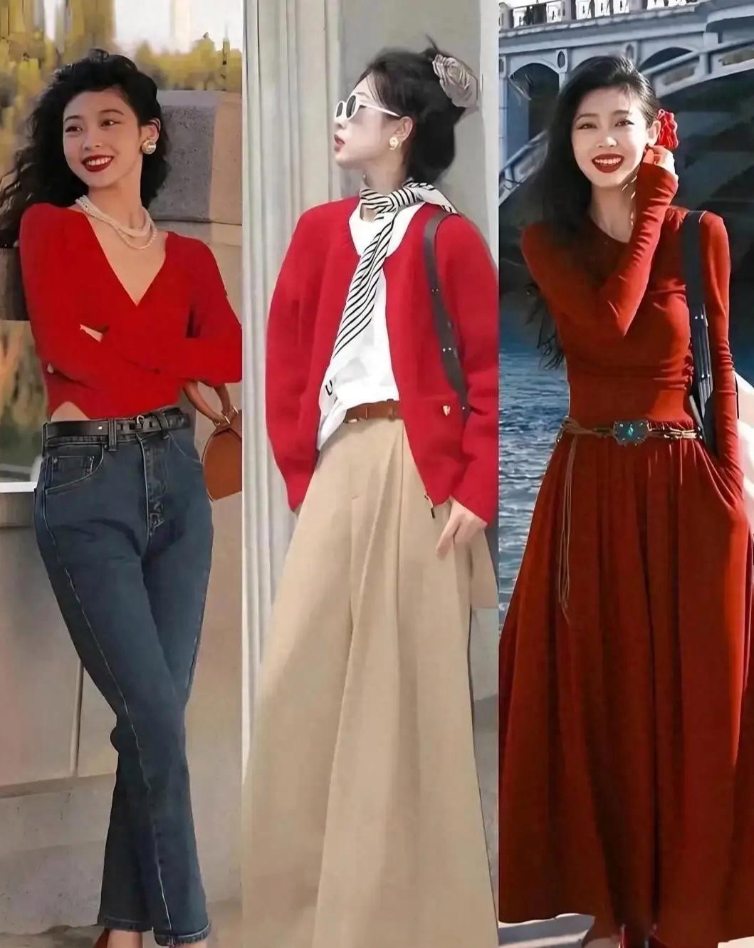 一件红色针织衫，显白提气又百搭，轻松盘活你的衣柜。解锁3种公式：红+白温柔满分，