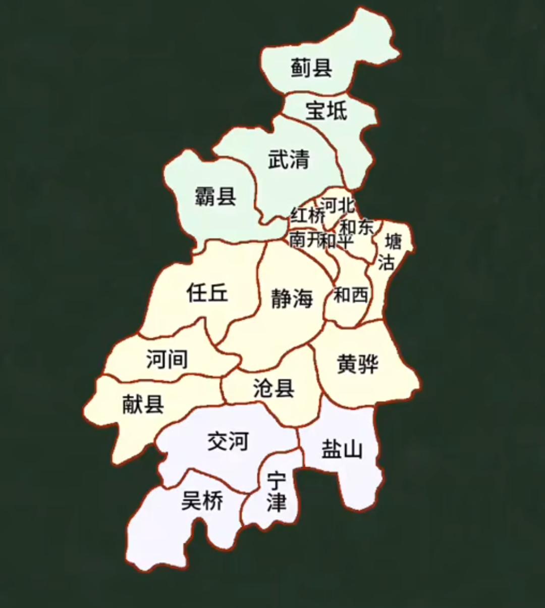 这是1960年的天津地区的行政区划。那时候天津是河北省省会，所以管的县比较多。1