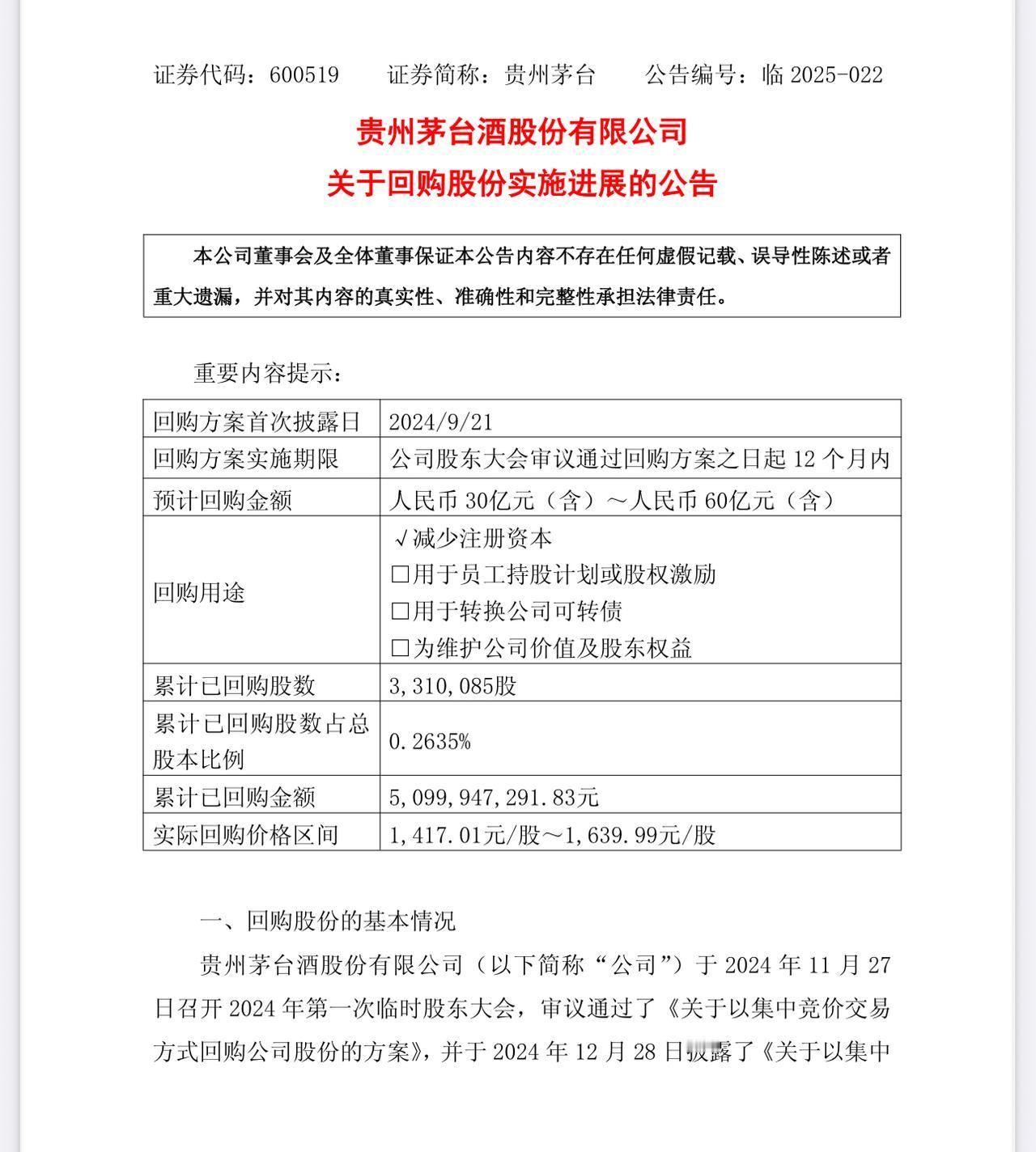 茅台首轮回购金额已经接近51亿，离上限还差9亿，速度明显加快。茅台以百亿市值融资