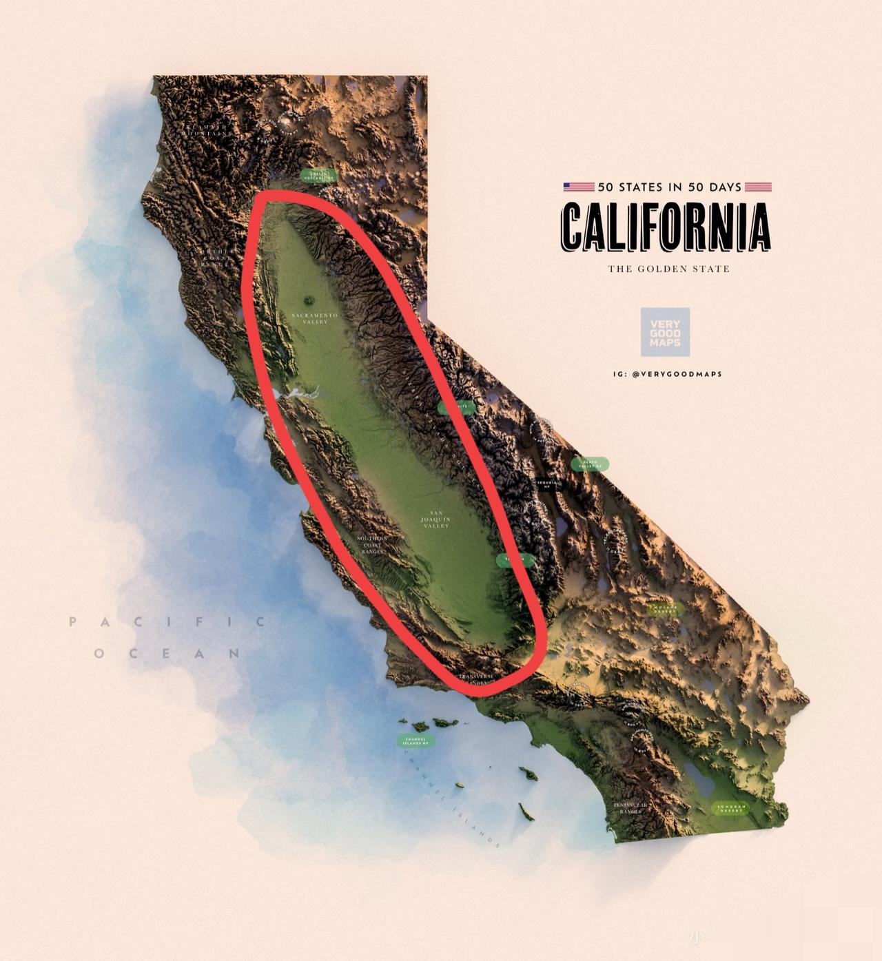 加州地形：老天爷赏饭吃的气候，中国只有北渤海湾和云南可以媲美[呲牙笑]