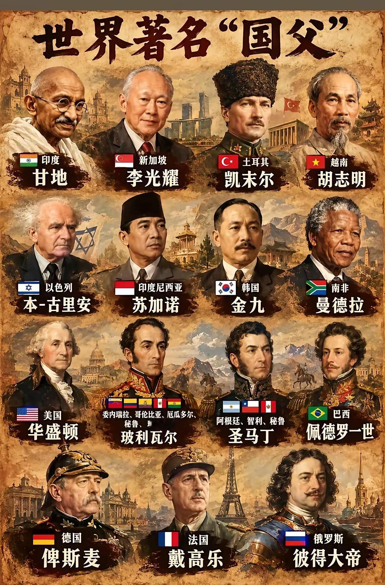 大家觉得这些国家的国父谁徒有虚名没有真才实学。