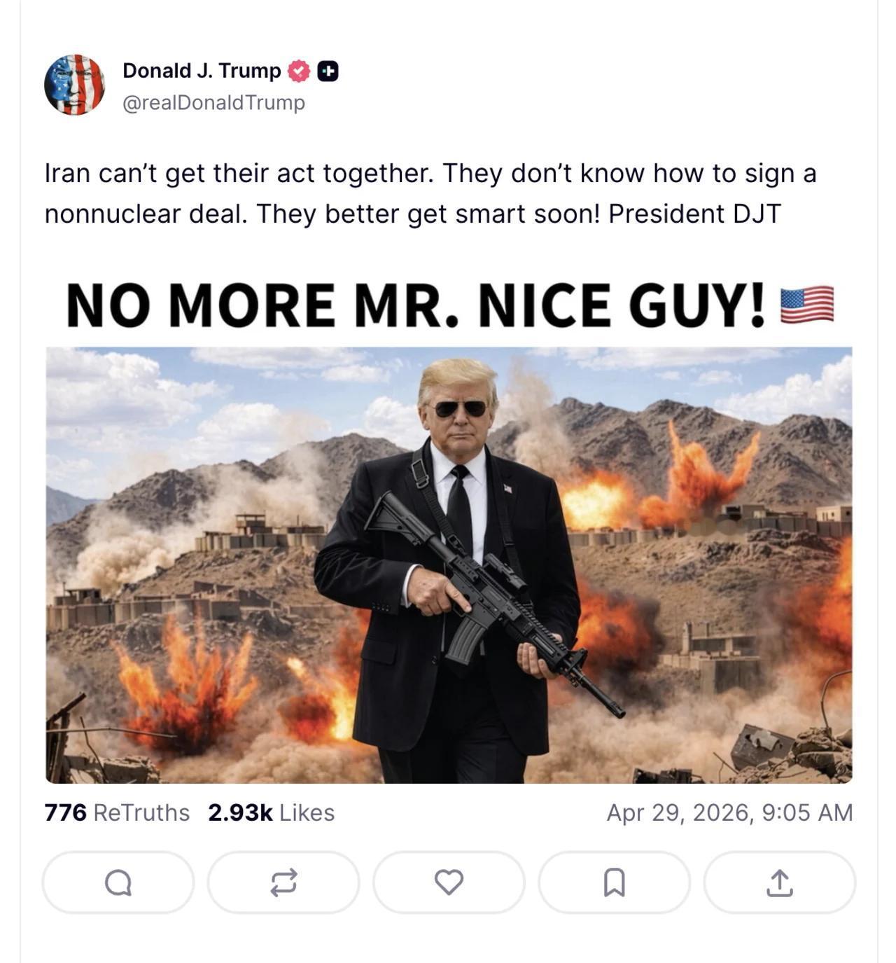 特朗普扛不住了！4月29日，特朗普突然发布动态称：“伊朗搞不明白状况，他们不知