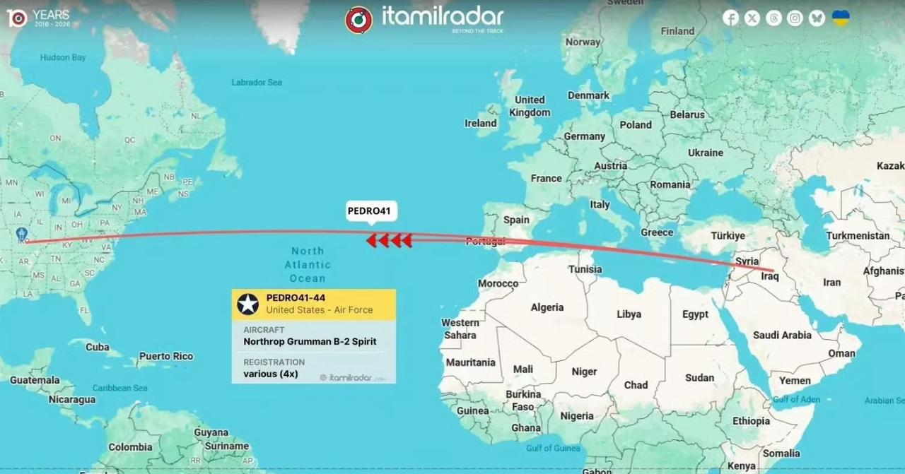 美军损失1架B2轰炸机？4架离开怀特曼基地仅返回3架，伊朗称已封锁西部山区！