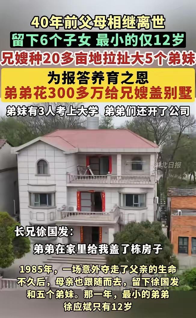 湖北天门，六兄妹的父母相继离开人世，为了撑起整个家，大哥大嫂拼命种地赚钱，拉扯大