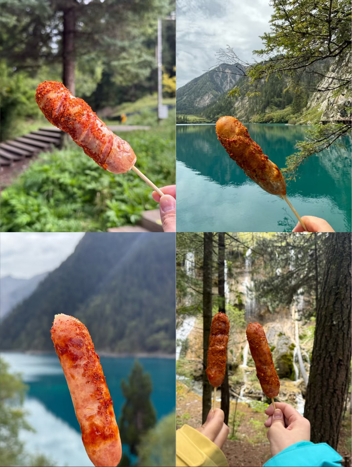 九寨沟烤肠烤肠还得是景区吃才有那味，家里会逊色很多[笑着哭]​​​