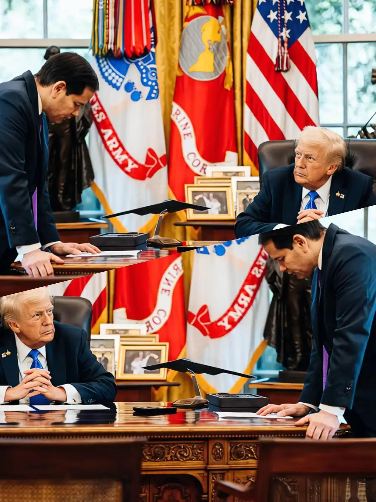 特朗普的眼神看起来是不是很有特点啊？特朗普这眼神是不是看的鲁比奥心里紧张啊？