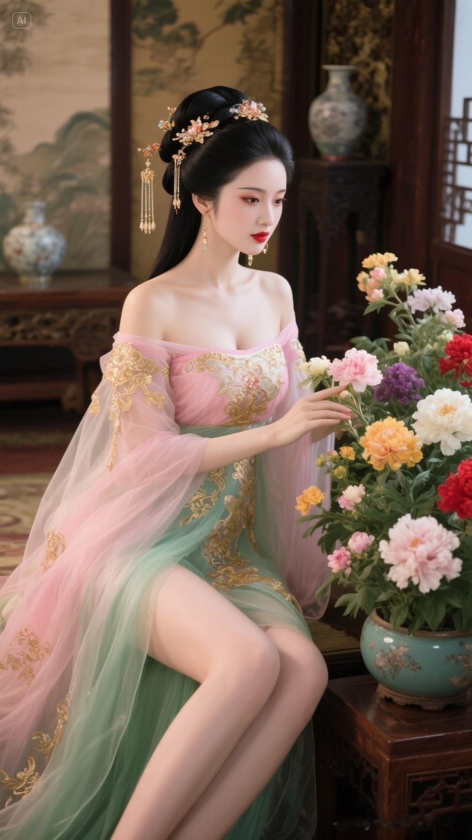花间美人，古韵悠长。那是一种独特的美，犹如工笔画中的少女，充满了国风古韵。就像描
