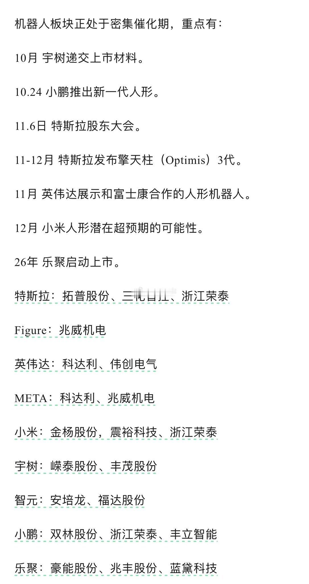 机器人板块正处于密集催化期，重点有​​​