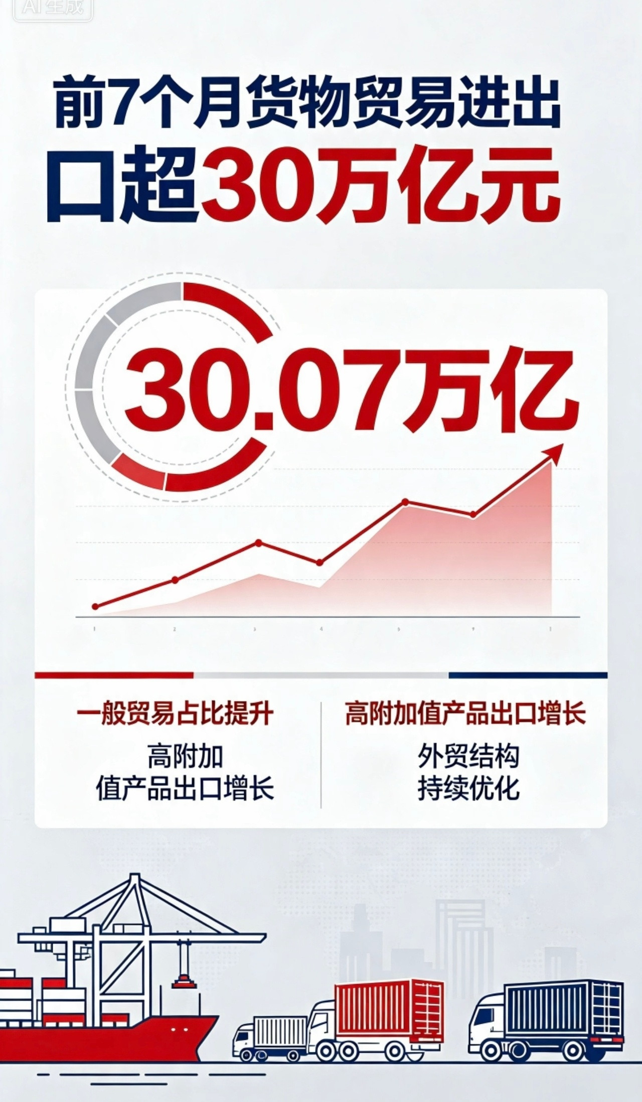 前7个月货物贸易进出口超30万亿元这是全球谁都没有想到的事情，今年前七个月，我国