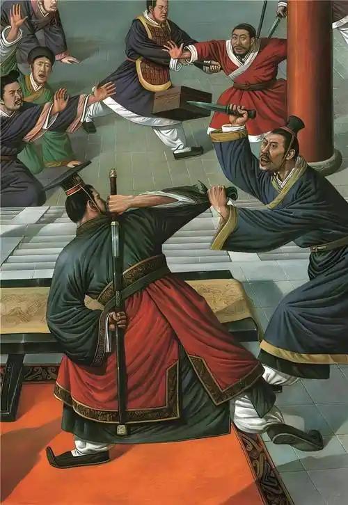 荆轲刺秦前，太子丹在易水河边为他送行。荆轲喝了一碗酒，拔剑击筑高歌：“风萧萧兮易