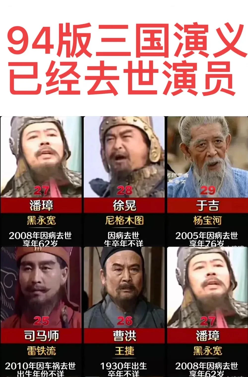94版三国演义已经去世的演员。