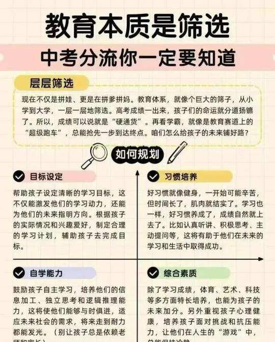 一定要让你的孩子知道！教育的本质是筛选，中考分流一定要知道家长必读让孩子赢在