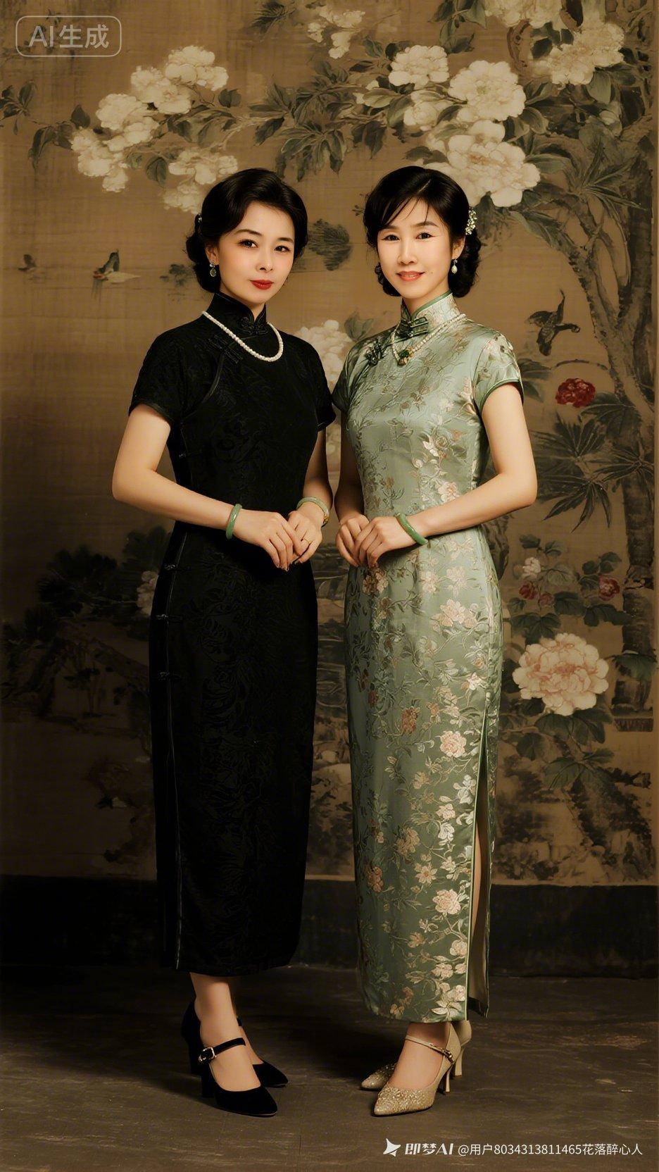 优雅旗袍姐妹，花间漫步，复古韵味！