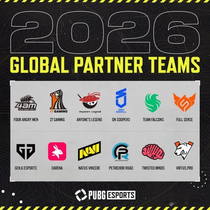 稳如泰山！2026PUBG全球合作者俱乐部公布！世界冠军TE落选，新增AG、