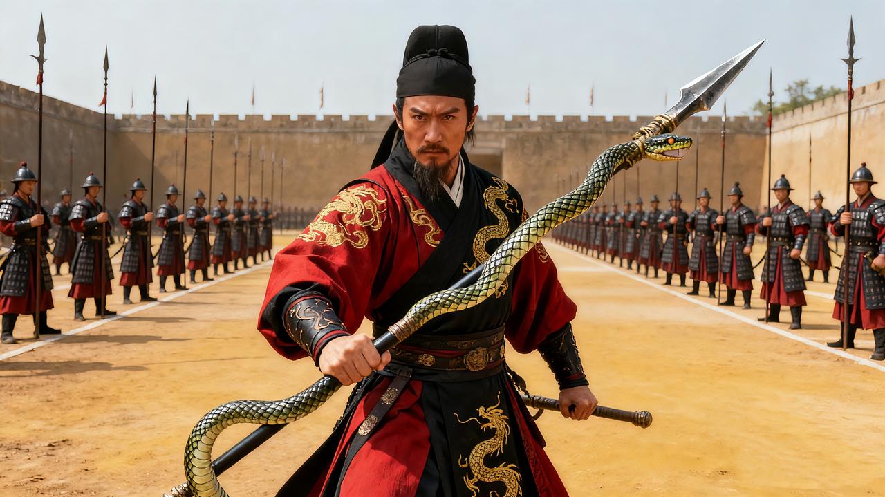 快说豹子头林冲大幕揭开，豹子头林冲亮相，丈八蛇矛闪寒光，八十万禁军教头