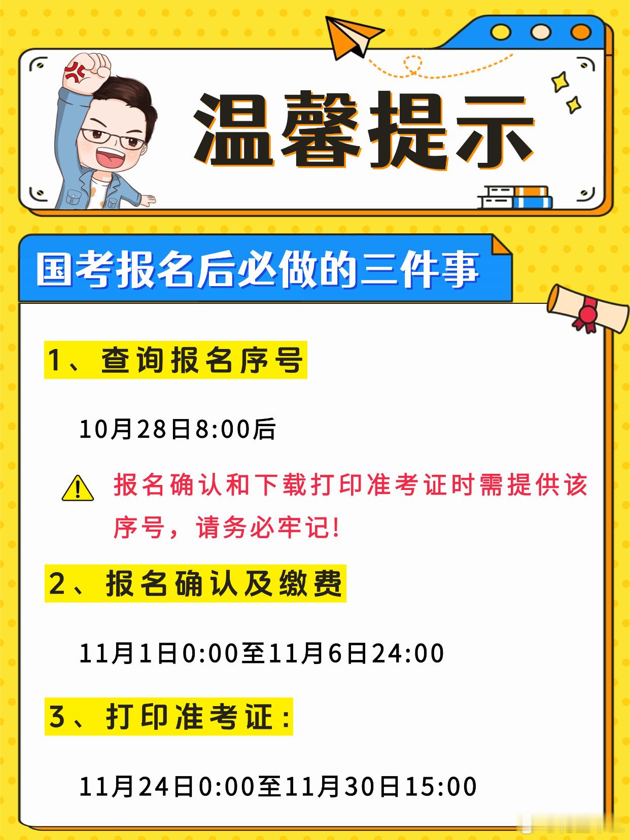 今晚6点，26国考截止报名，报名审核通过后，这四点一定要记住！一、查询报名序号: