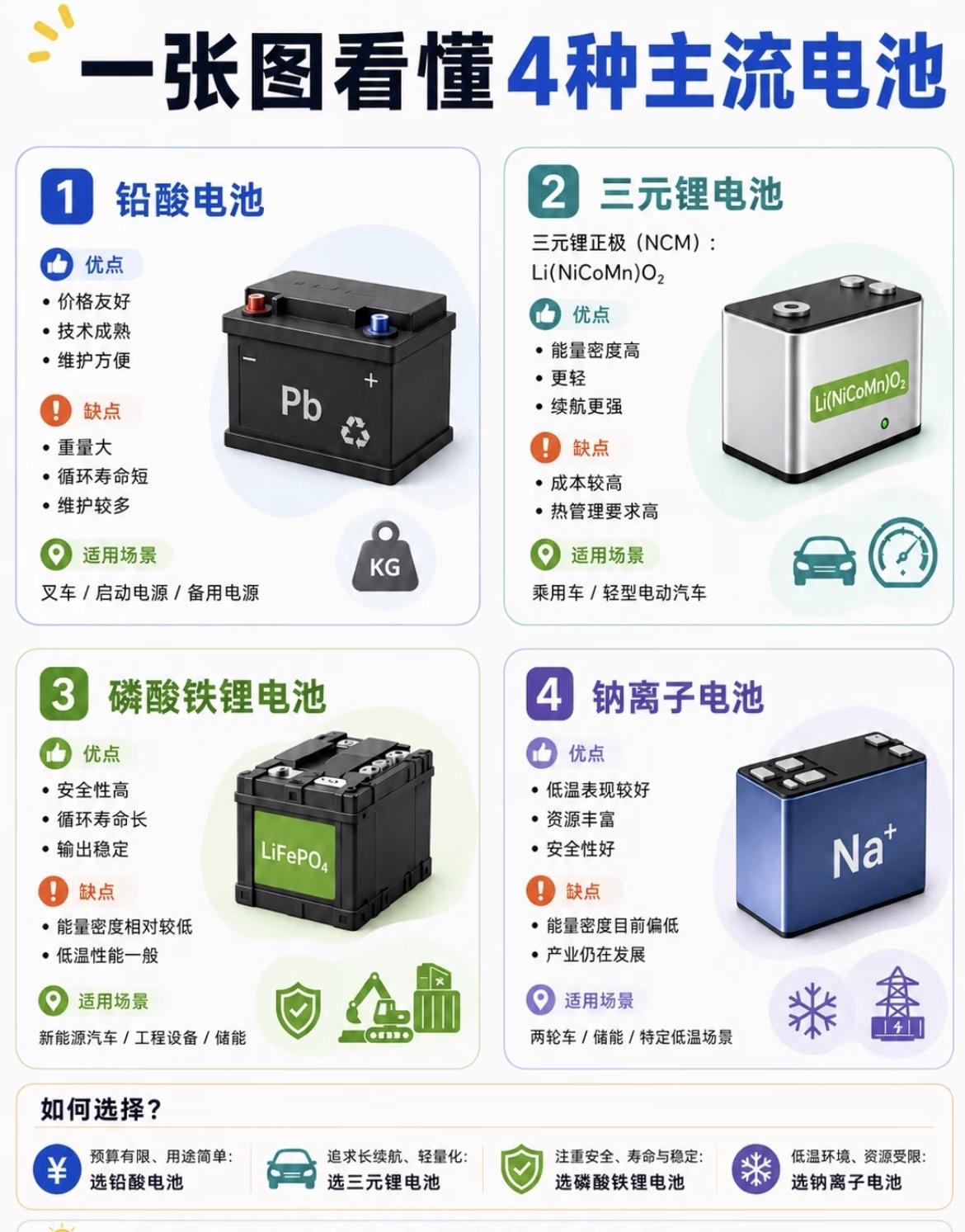 一张图看懂4种主流电池