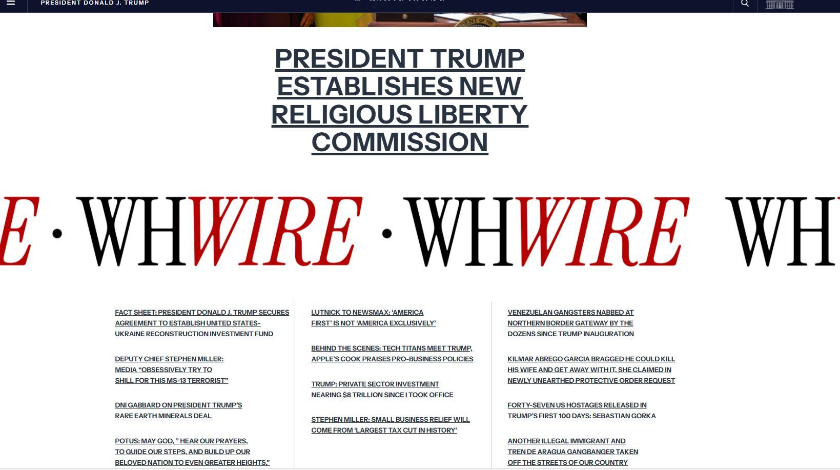 这是白宫的网站，新调整了，输入白宫网站然后/wire我刚进去的时候以为中毒了，那