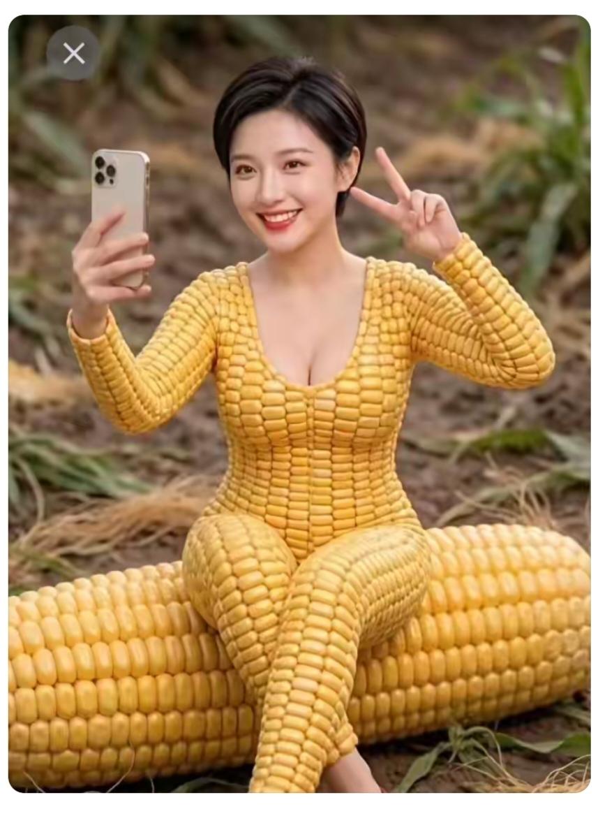有创意美女玉米种植户；为了玉米好销售；自创形象代言人；自己设计好服装；
