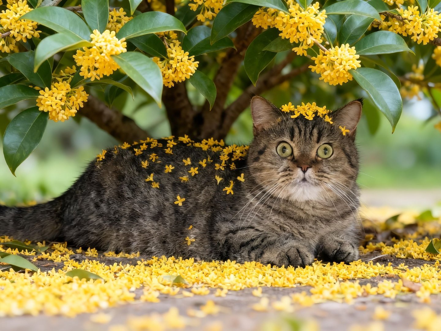 桂花树下有个桂花猫[爱心]​​​