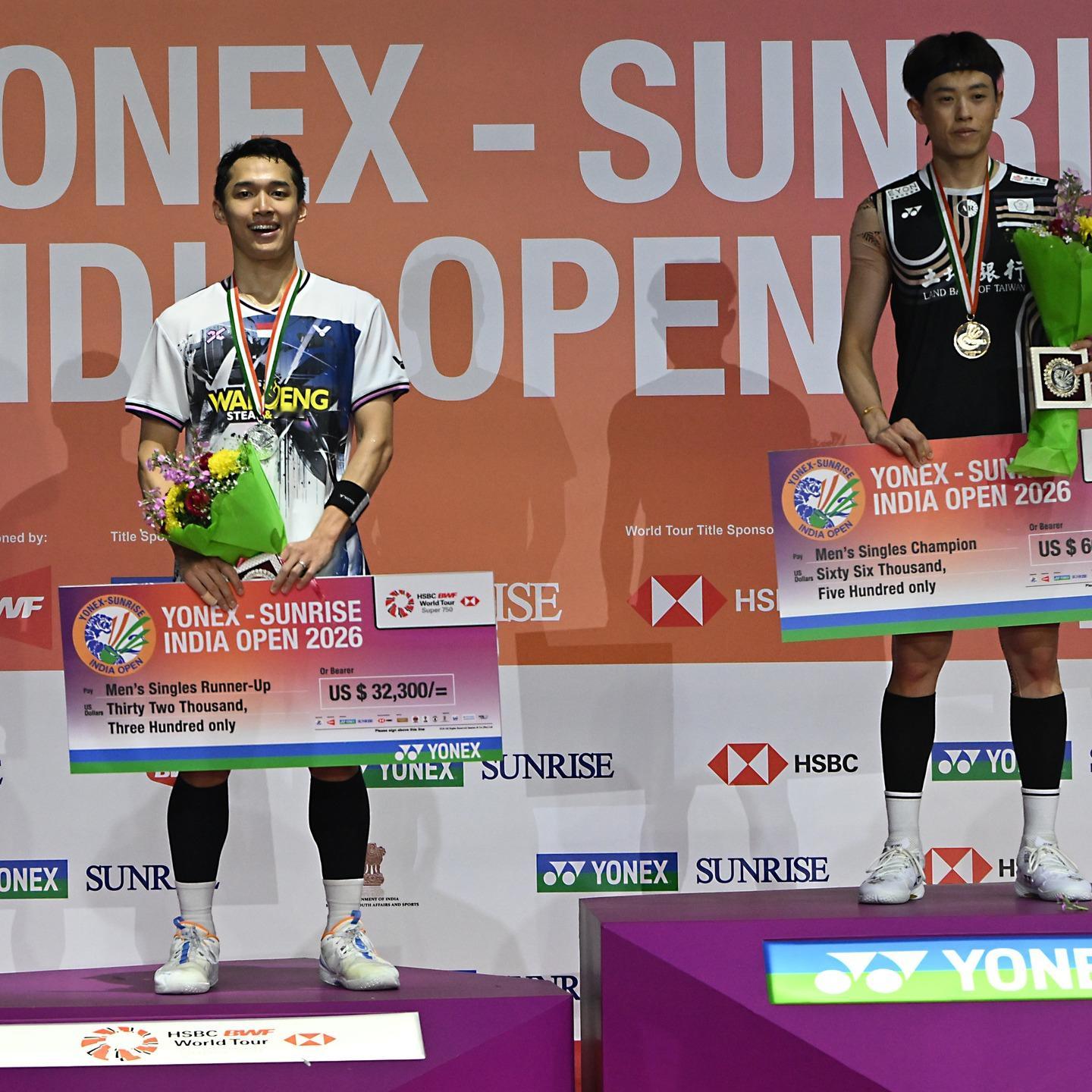 2026年印度羽毛球公开赛最终赛果：中国队2冠1亚，韩国队、泰国队、中国台北