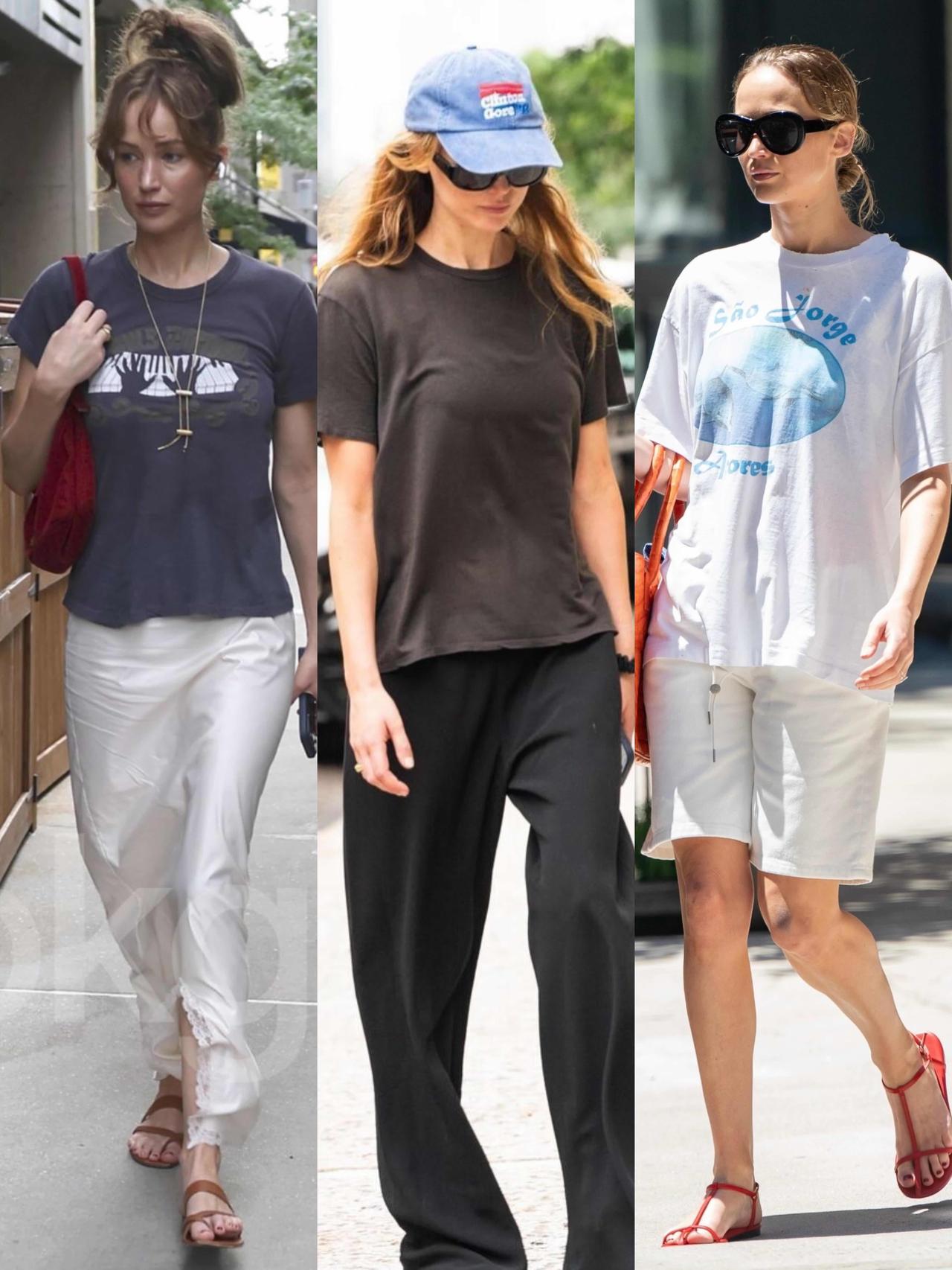 JenniferLawrence私服堪称日常穿搭范本，主打各类宽松柔软的基础