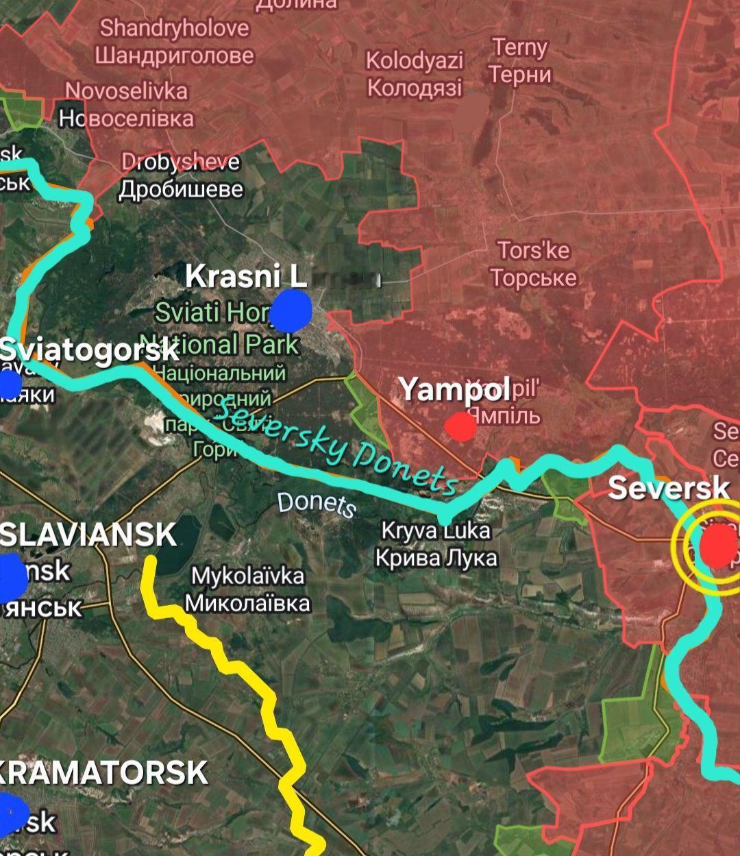 斯拉维扬斯克前线俄军已完成对谢韦尔斯克市的占领，并解放了其西部郊区，那里是乌克
