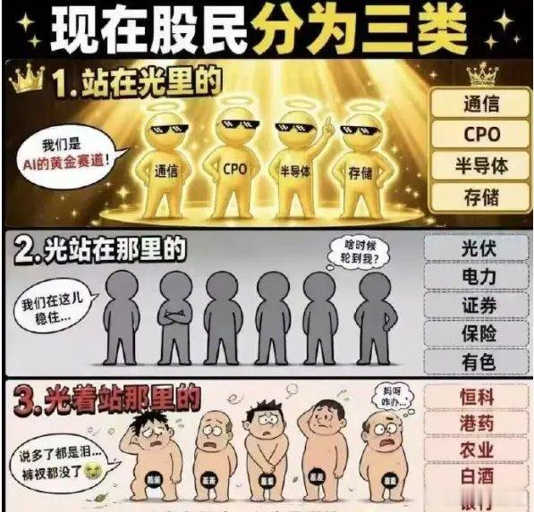 全网刷屏的股民三类人，看看你属于哪一类？站在光里的：手握通信、CPO、半导体、存