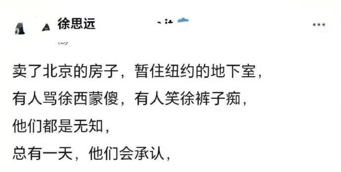 电子宠物果然很抱团，徐思远卖掉北京房子去纽约住地下室，被嘲笑后，徐思远优越感满满
