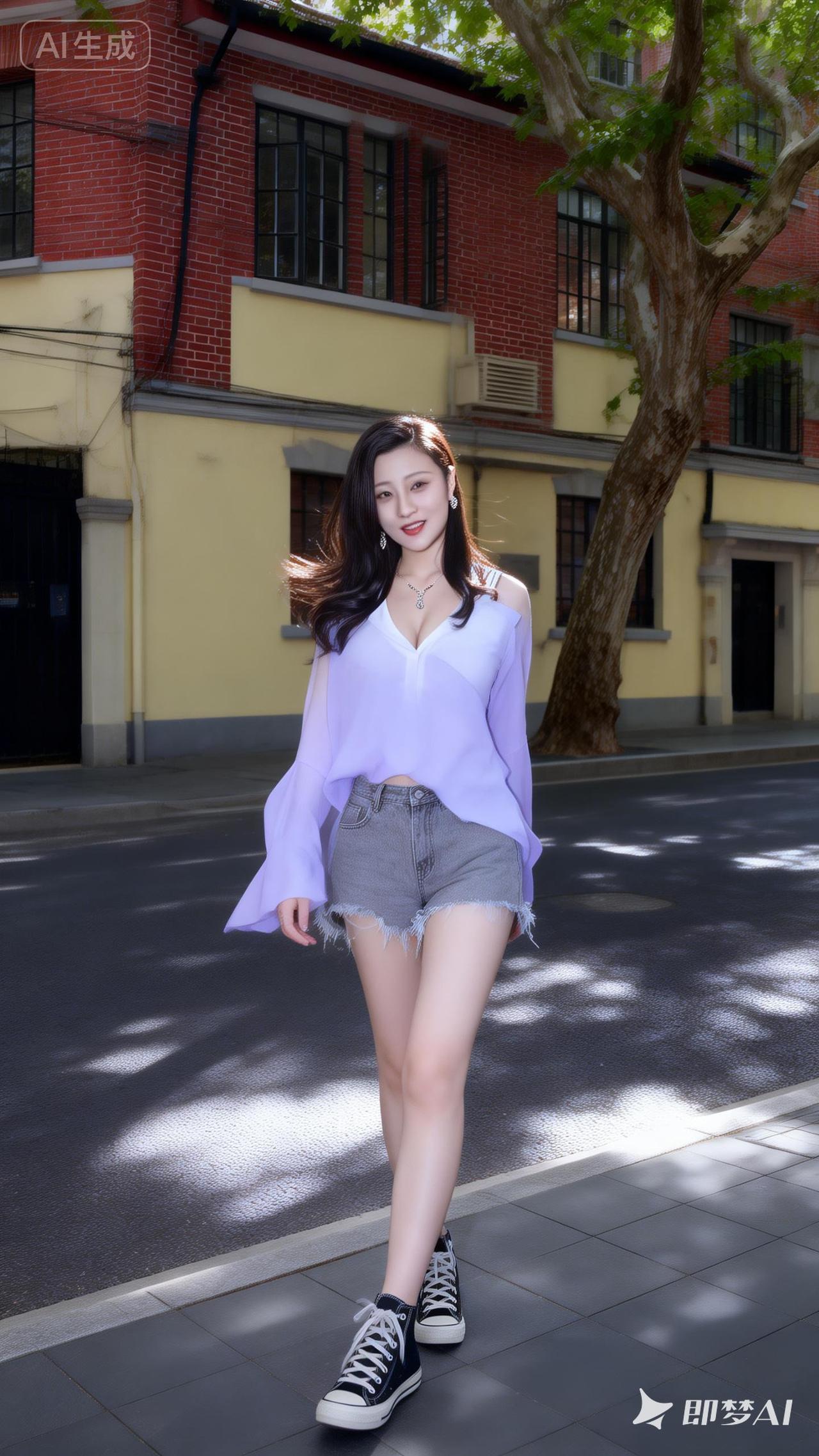 夏日穿搭指南：紫色衬衫+牛仔短裤，清新又时尚！🌞👗👠